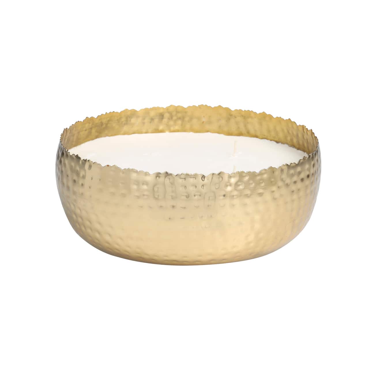 90oz English Garden Scented White 4 Wick Candle in Hammered Gold Bowl